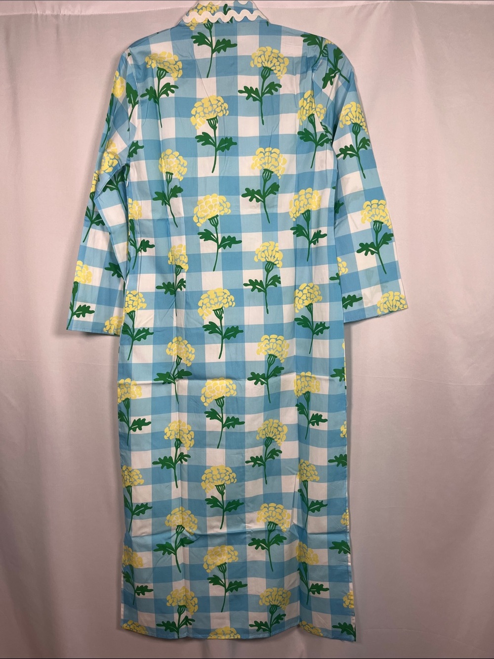Sail to sable NWT blue yellow white floral gingham cotton kaftan dress sz s - Picture 6 of 9